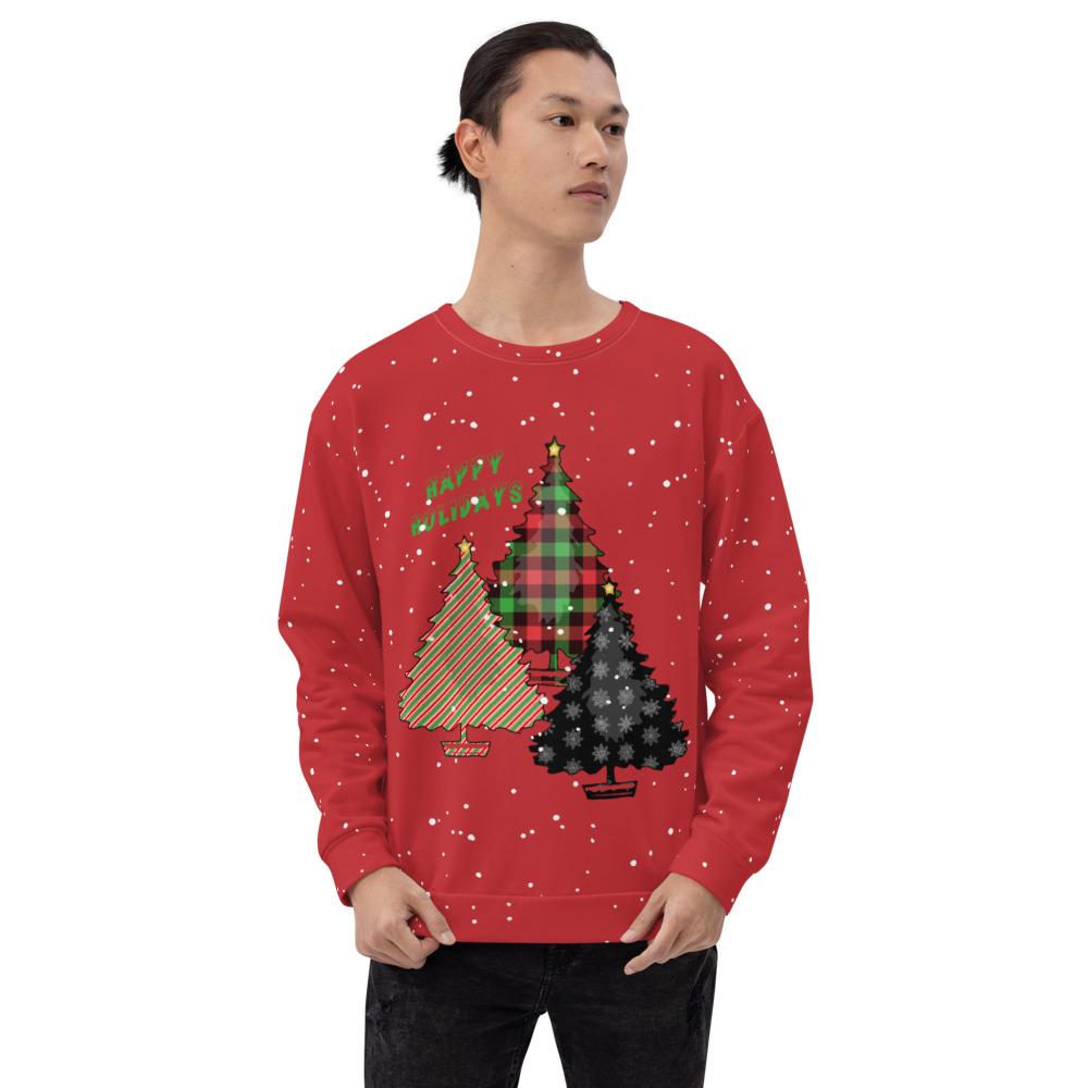 65 MCMLXV Unisex Happy Holidays Christmas Trees Print Sweatshirt - 65mcmlxv