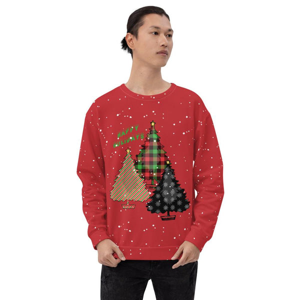 65 MCMLXV Unisex Happy Holidays Christmas Trees Print Sweatshirt - 65mcmlxv