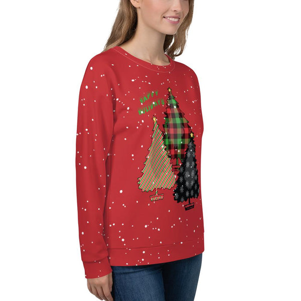 65 MCMLXV Unisex Happy Holidays Christmas Trees Print Sweatshirt - 65mcmlxv