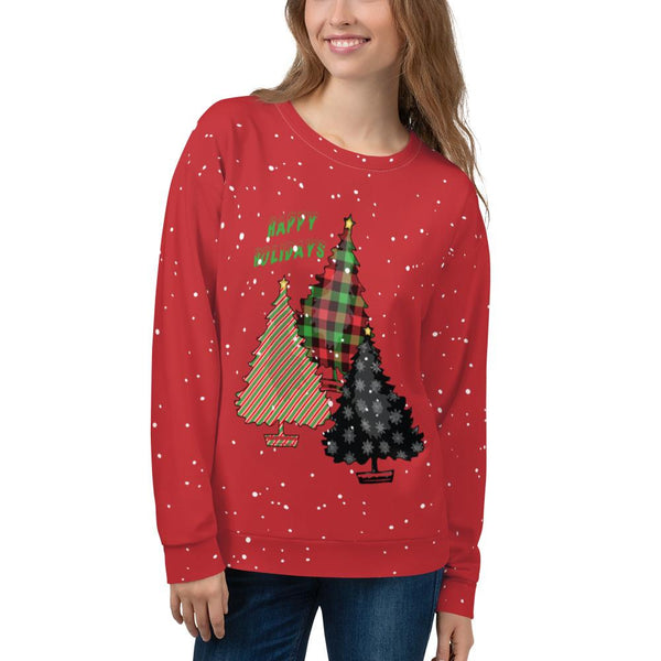65 MCMLXV Unisex Happy Holidays Christmas Trees Print Sweatshirt - 65mcmlxv