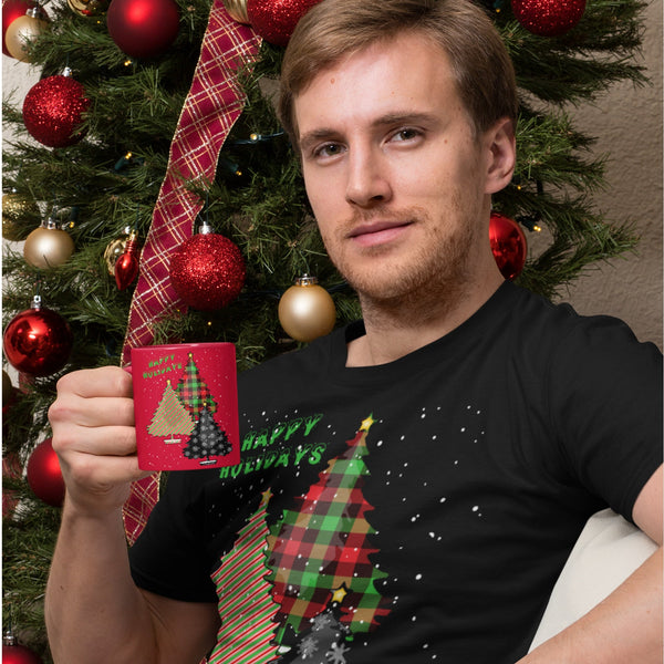 65 MCMLXV Unisex Happy Holidays Patterned Christmas Trees Graphic T-Shirt - 65mcmlxv
