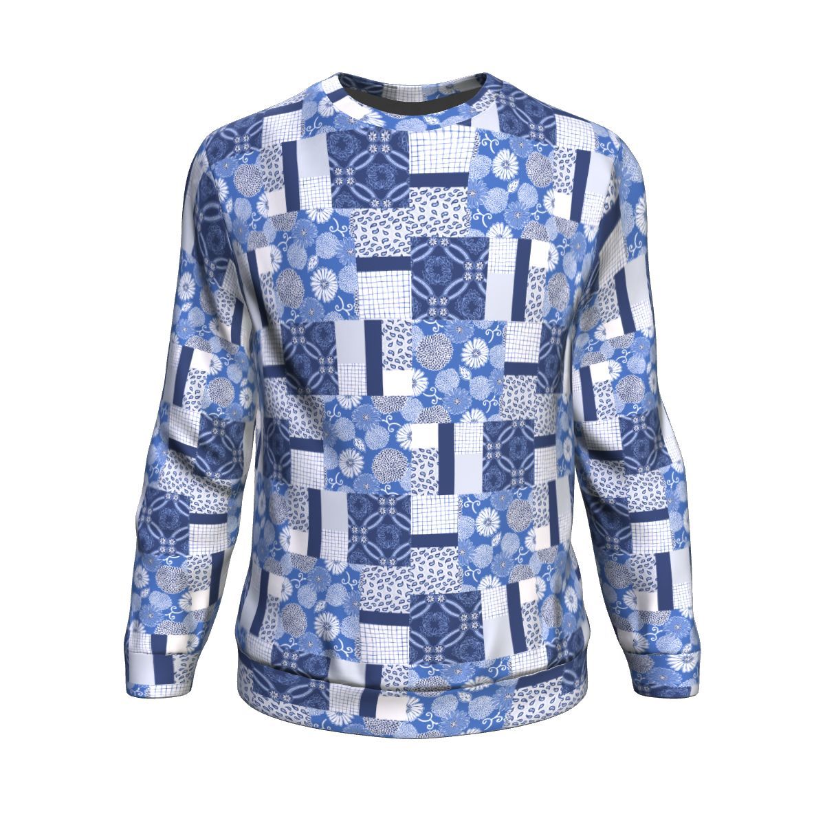 65 MCMLXV Unisex Indigo Patchwork Print Fleece Sweatshirt - 65mcmlxv