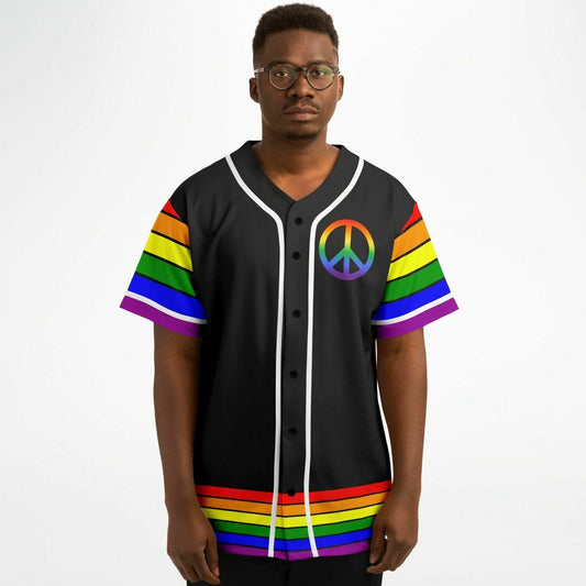 65 MCMLXV Unisex LGBT Gay Pride Rainbow Flag Print Baseball Jersey - 65mcmlxv