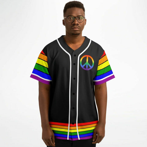 65 MCMLXV Unisex LGBT Gay Pride Rainbow Flag Print Baseball Jersey - 65mcmlxv