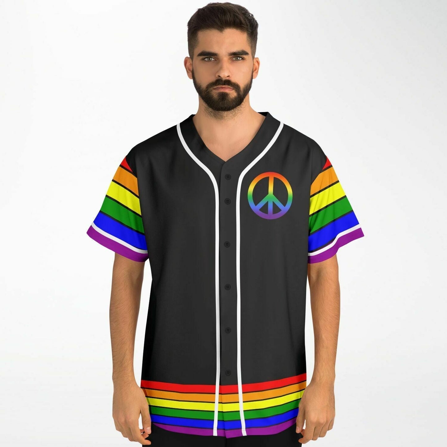 65 MCMLXV Unisex LGBT Gay Pride Rainbow Flag Print Baseball Jersey - 65mcmlxv