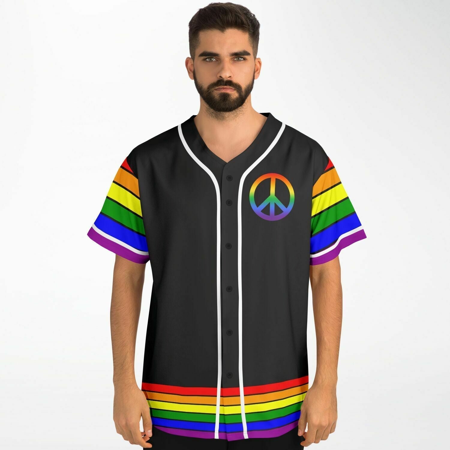65 MCMLXV Unisex LGBT Gay Pride Rainbow Flag Print Baseball Jersey - 65mcmlxv