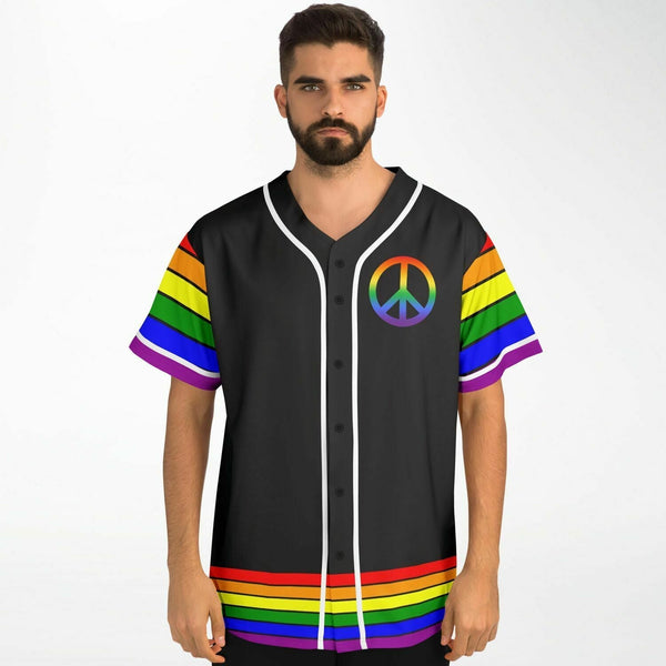 65 MCMLXV Unisex LGBT Gay Pride Rainbow Flag Print Baseball Jersey - 65mcmlxv