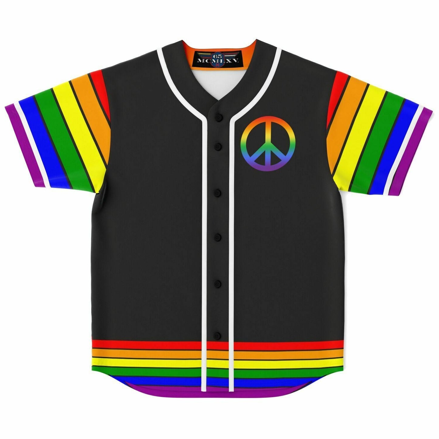 65 MCMLXV Unisex LGBT Gay Pride Rainbow Flag Print Baseball Jersey - 65mcmlxv
