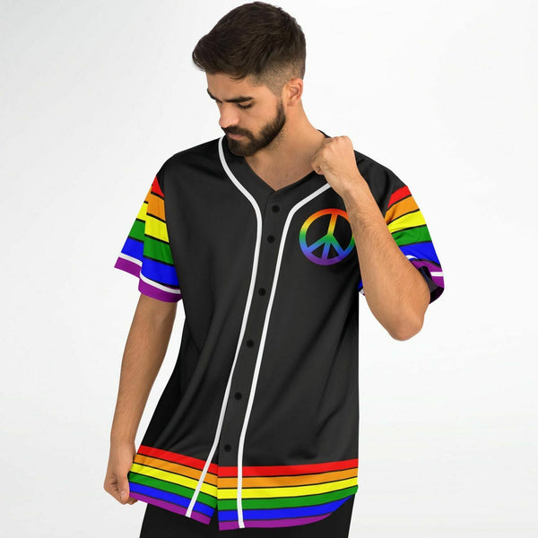 65 MCMLXV Unisex LGBT Gay Pride Rainbow Flag Print Baseball Jersey - 65mcmlxv