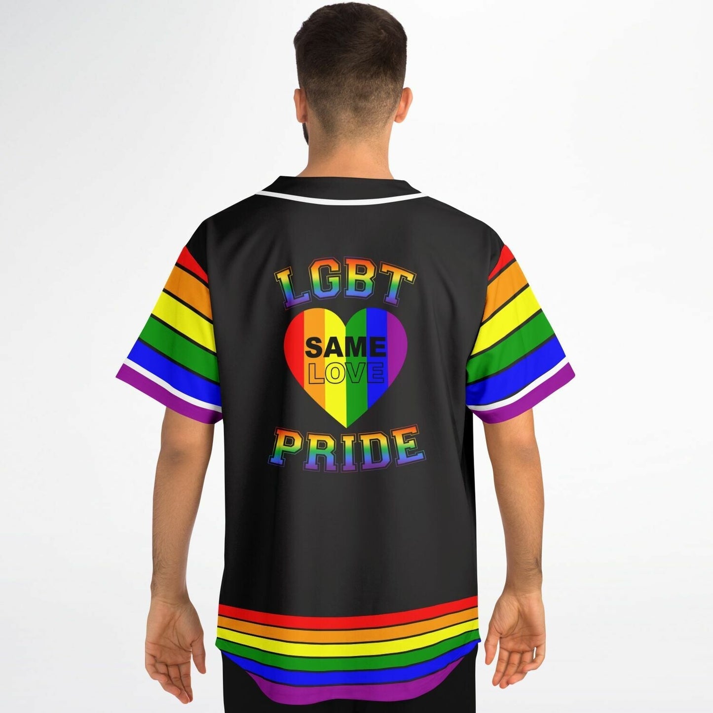 65 MCMLXV Unisex LGBT Gay Pride Rainbow Flag Print Baseball Jersey - 65mcmlxv