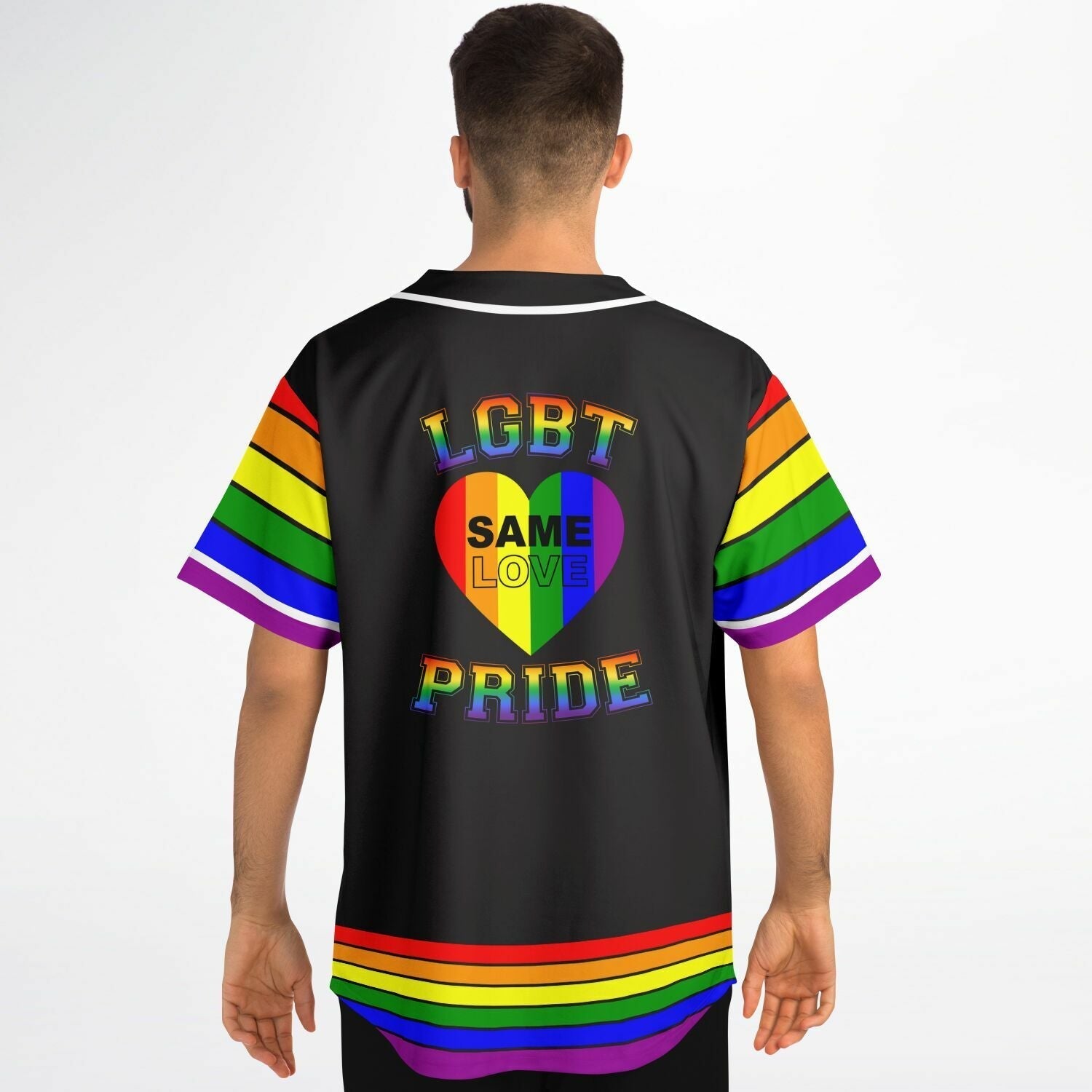 65 MCMLXV Unisex LGBT Gay Pride Rainbow Flag Print Baseball Jersey - 65mcmlxv
