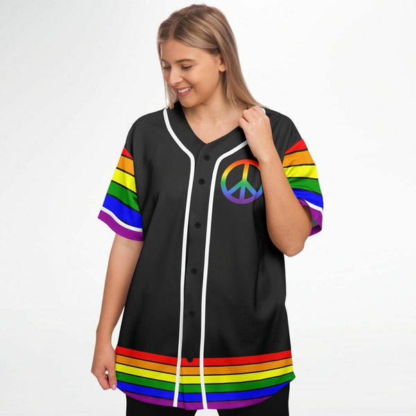 65 MCMLXV Unisex LGBT Gay Pride Rainbow Flag Print Baseball Jersey - 65mcmlxv