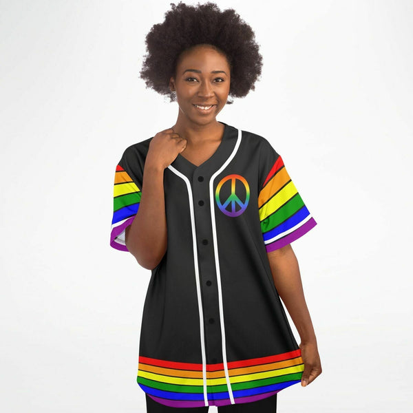 65 MCMLXV Unisex LGBT Gay Pride Rainbow Flag Print Baseball Jersey - 65mcmlxv