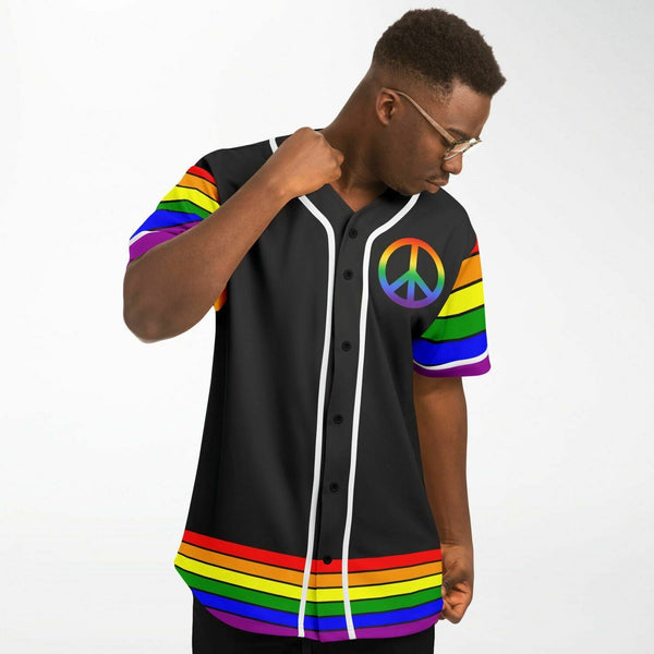 65 MCMLXV Unisex LGBT Gay Pride Rainbow Flag Print Baseball Jersey - 65mcmlxv