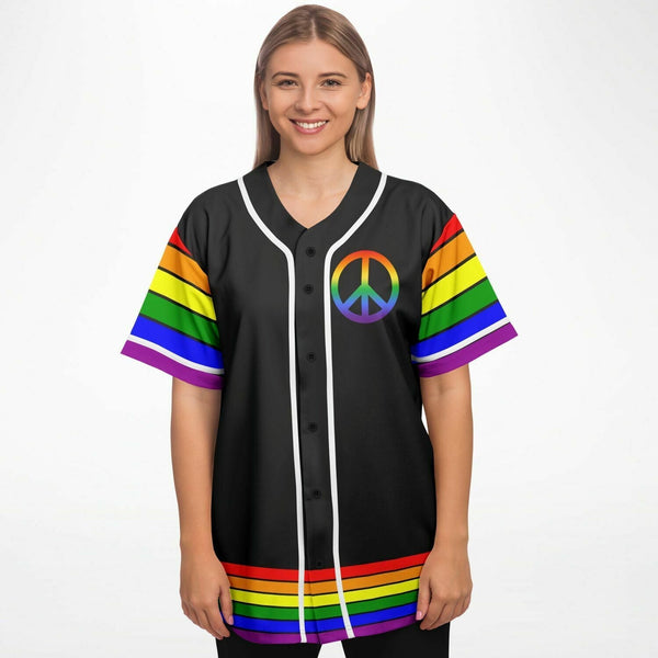 65 MCMLXV Unisex LGBT Gay Pride Rainbow Flag Print Baseball Jersey - 65mcmlxv