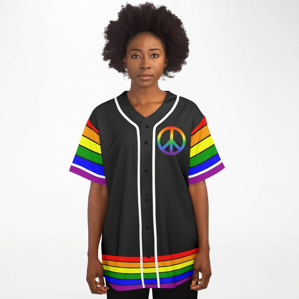 65 MCMLXV Unisex LGBT Gay Pride Rainbow Flag Print Baseball Jersey - 65mcmlxv