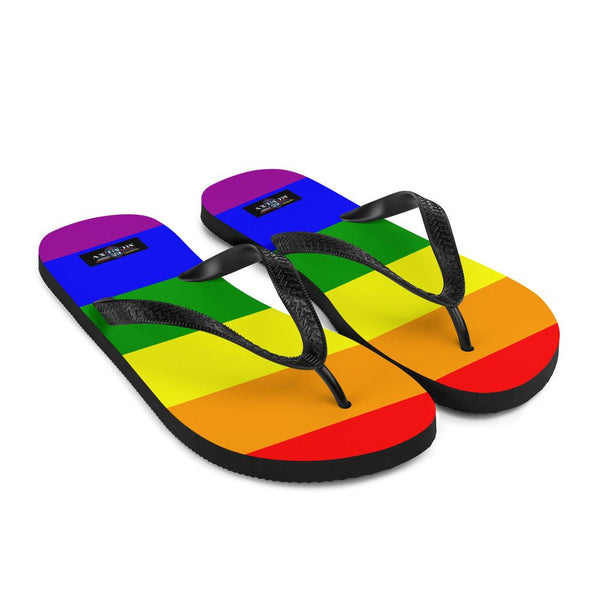 65 MCMLXV Unisex LGBT Gay Pride Rainbow Flag Print Flip - Flops - 65mcmlxv