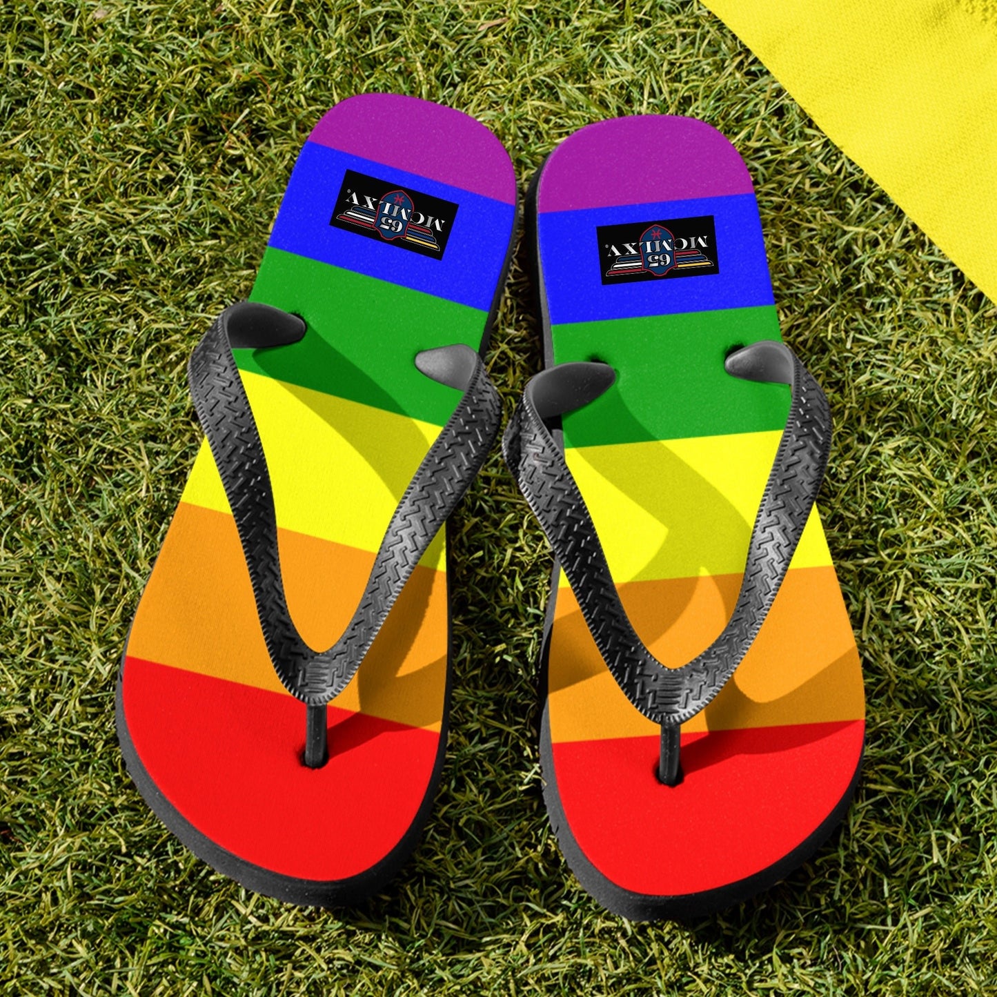 65 MCMLXV Unisex LGBT Gay Pride Rainbow Flag Print Flip - Flops - 65mcmlxv