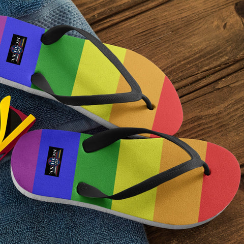 65 MCMLXV Unisex LGBT Gay Pride Rainbow Flag Print Flip - Flops - 65mcmlxv