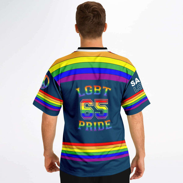 65 MCMLXV Unisex LGBT Gay Pride Rainbow Flag Print Football Jersey - 65mcmlxv