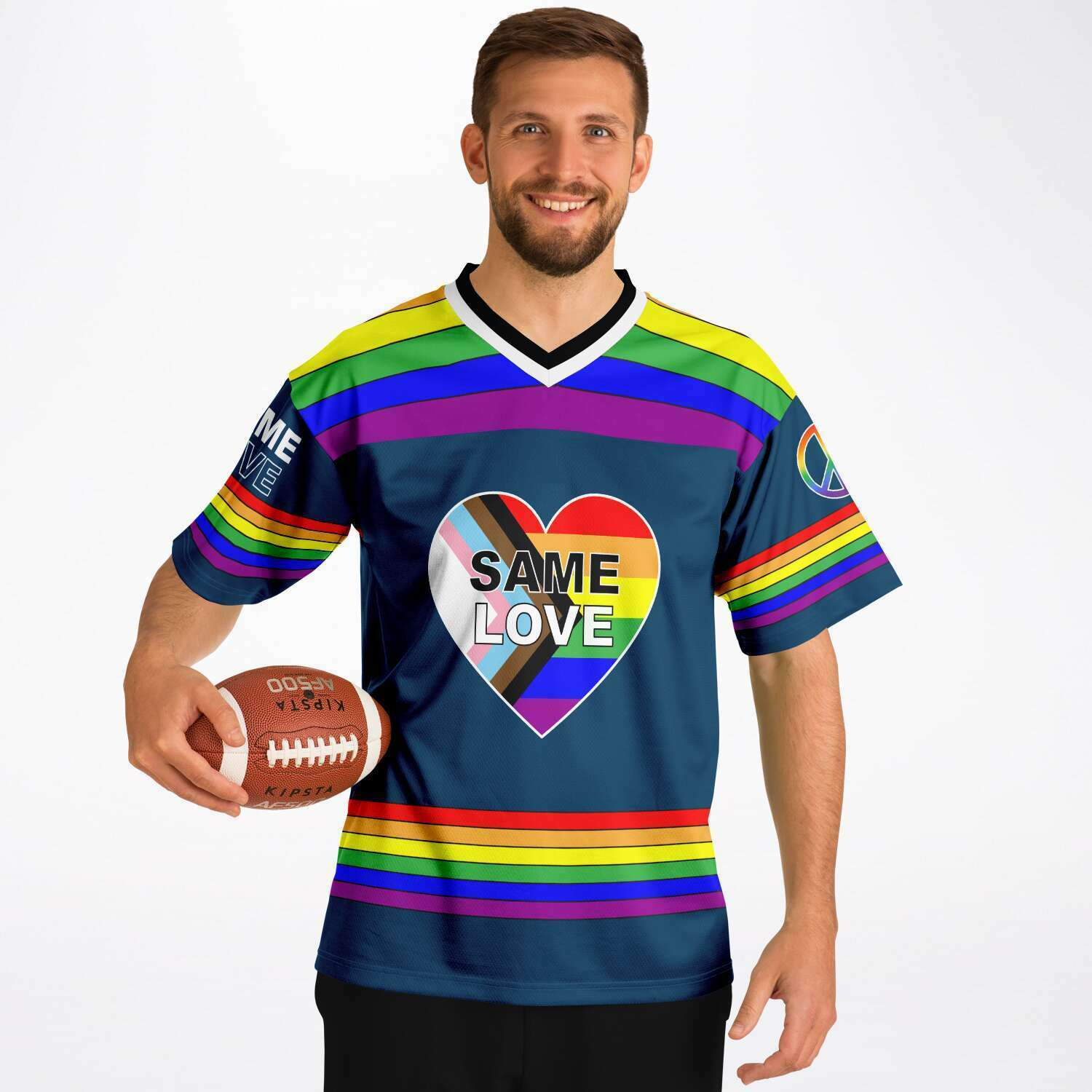 65 MCMLXV Unisex LGBT Gay Pride Rainbow Flag Print Football Jersey M