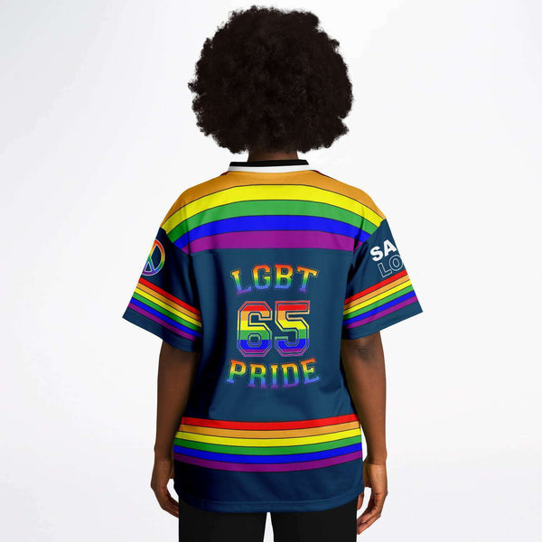 65 MCMLXV Unisex LGBT Gay Pride Rainbow Flag Print Football Jersey - 65mcmlxv