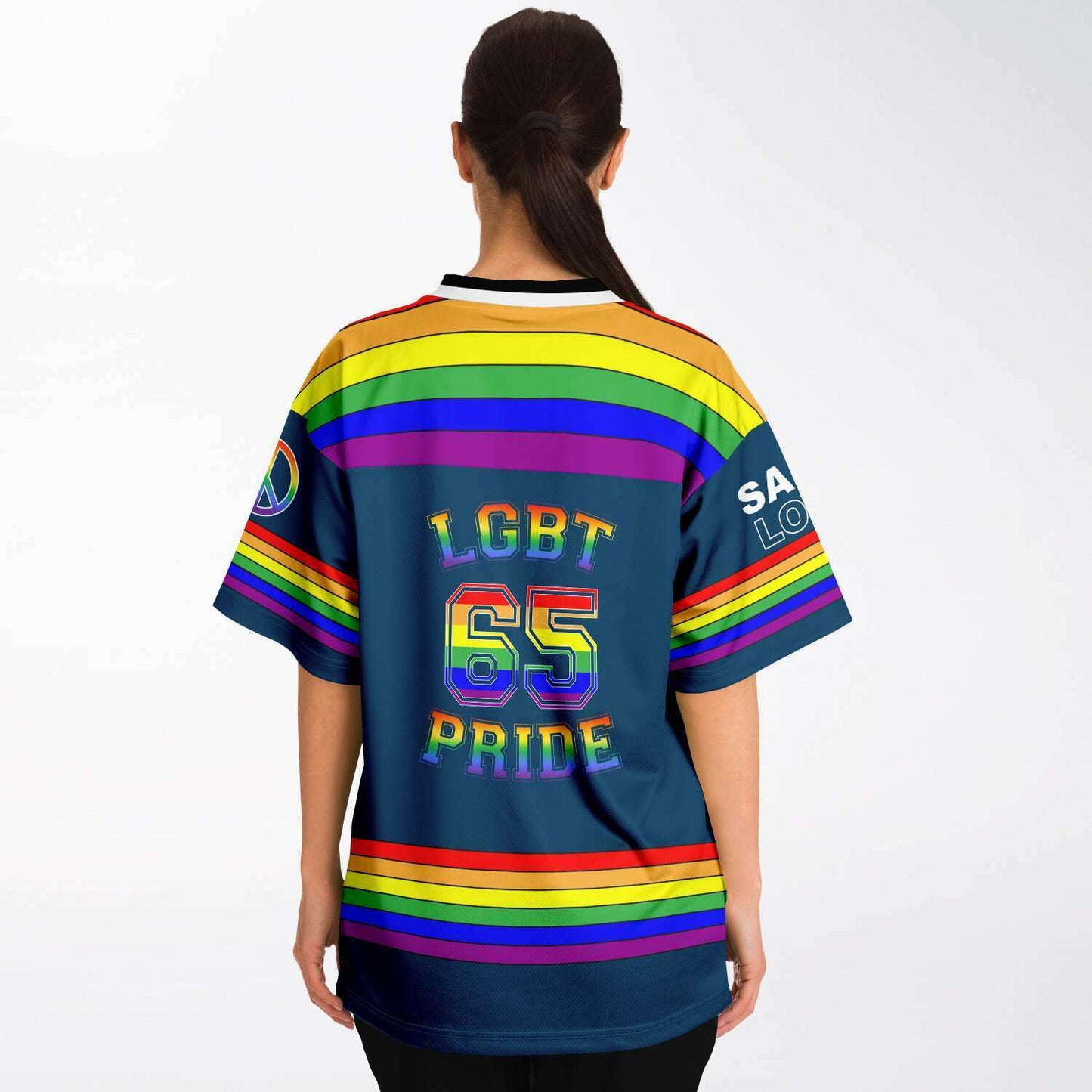 65 MCMLXV Unisex LGBT Gay Pride Rainbow Flag Print Football Jersey - 65mcmlxv