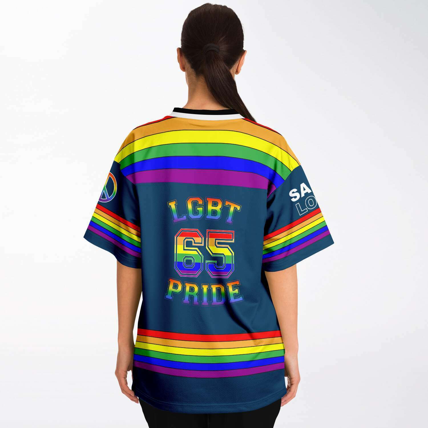 65 MCMLXV Unisex LGBT Gay Pride Rainbow Flag Print Football Jersey - 65mcmlxv