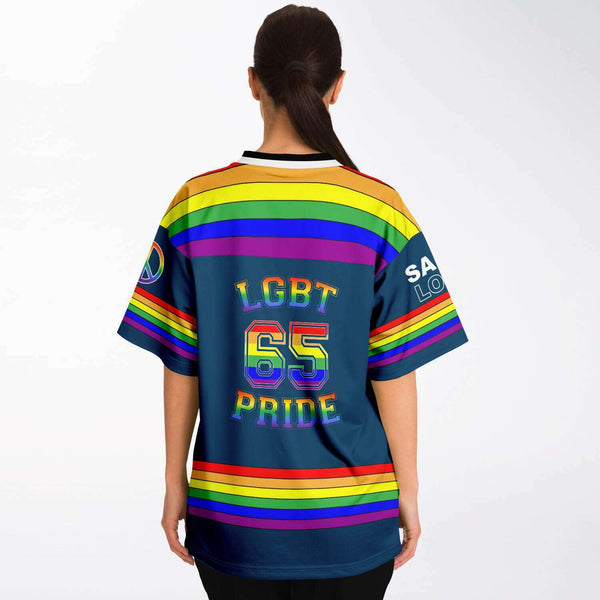 65 MCMLXV Unisex LGBT Gay Pride Rainbow Flag Print Football Jersey - 65mcmlxv