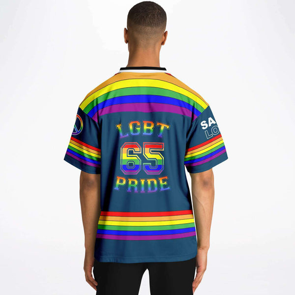 65 MCMLXV Unisex LGBT Gay Pride Rainbow Flag Print Football Jersey - 65mcmlxv