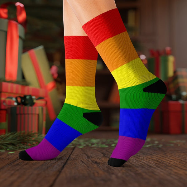 65 MCMLXV Unisex LGBT Gay Pride Rainbow Flag Print Socks - 65mcmlxv
