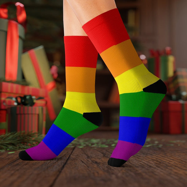 65 MCMLXV Unisex LGBT Gay Pride Rainbow Flag Print Socks - 65mcmlxv