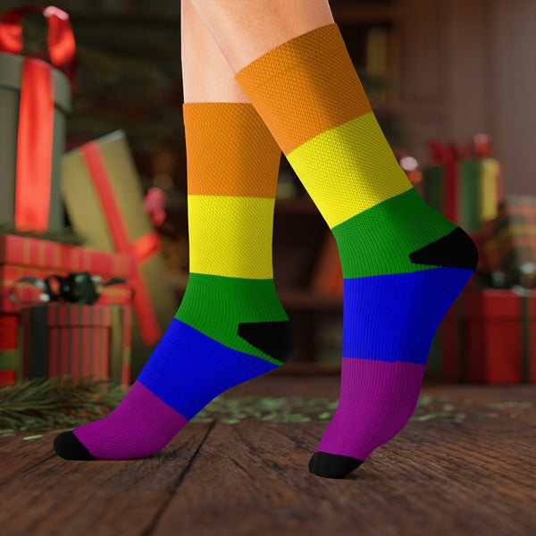 65 MCMLXV Unisex LGBT Gay Pride Rainbow Flag Print Socks - 65mcmlxv