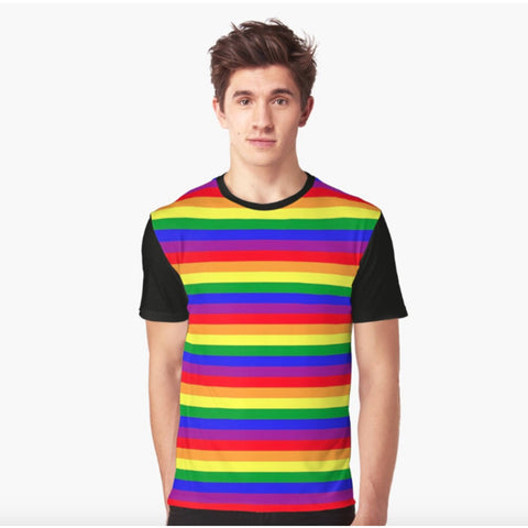 65 MCMLXV Unisex LGBT Gay Pride Rainbow Flag Stripe Classic Print Panel T-Shirt - 65mcmlxv