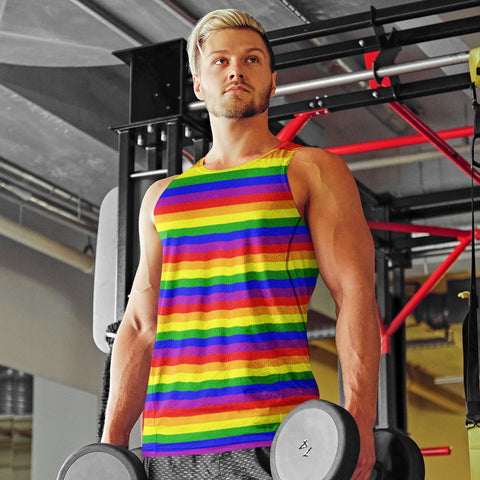 65 MCMLXV Unisex LGBT Gay Pride Rainbow Flag Stripe Print Tank Top - 65mcmlxv