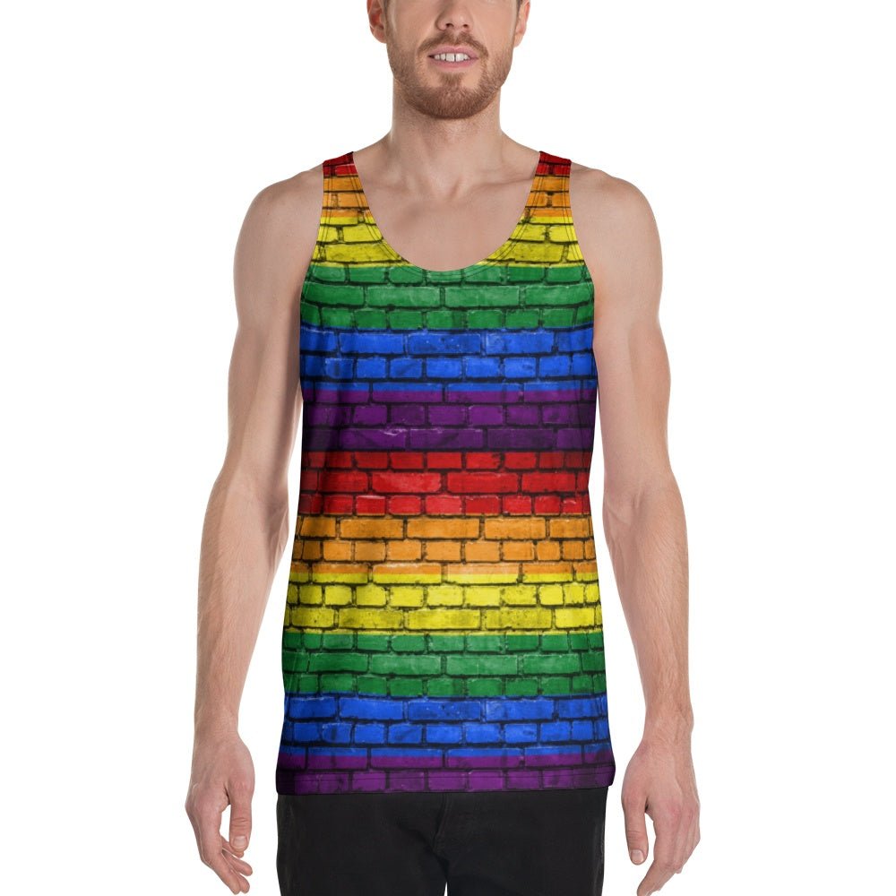 65 MCMLXV Unisex LGBT Pride Rainbow Brick Wall Print Tank Top - 65mcmlxv