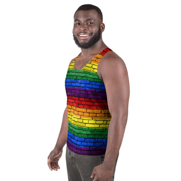 65 MCMLXV Unisex LGBT Pride Rainbow Brick Wall Print Tank Top - 65mcmlxv