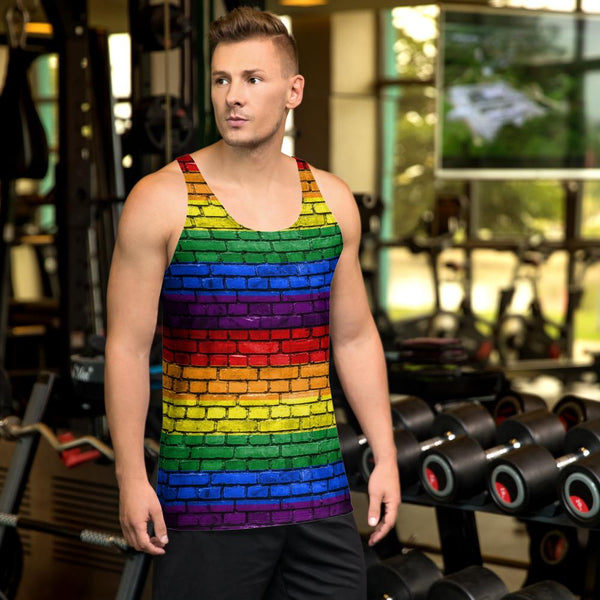 65 MCMLXV Unisex LGBT Pride Rainbow Brick Wall Print Tank Top - 65mcmlxv