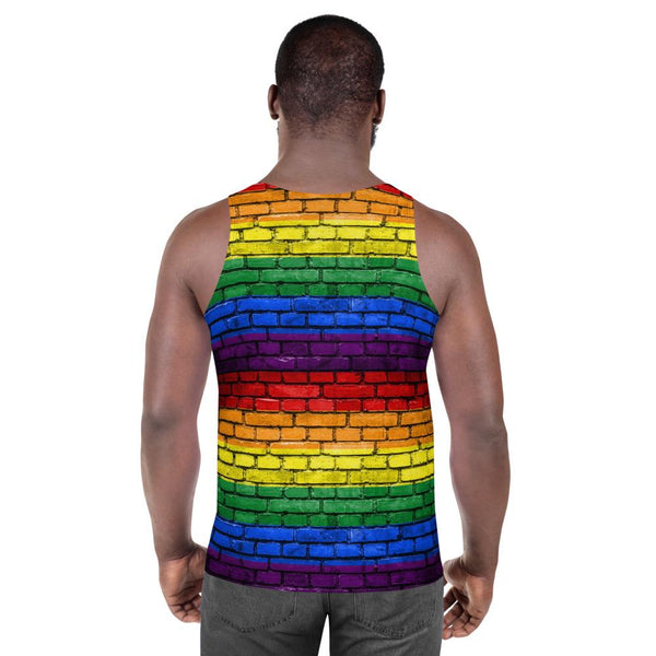 65 MCMLXV Unisex LGBT Pride Rainbow Brick Wall Print Tank Top - 65mcmlxv
