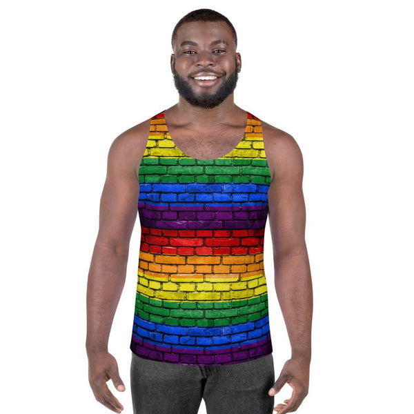 65 MCMLXV Unisex LGBT Pride Rainbow Brick Wall Print Tank Top - 65mcmlxv