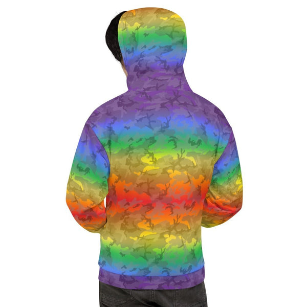 65 MCMLXV Unisex LGBT Pride Rainbow Camo Print Fleece Hoodie - 65mcmlxv