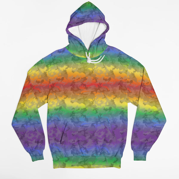 65 MCMLXV Unisex LGBT Pride Rainbow Camo Print Fleece Hoodie - 65mcmlxv