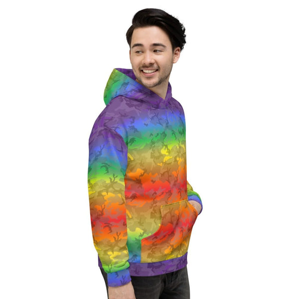 65 MCMLXV Unisex LGBT Pride Rainbow Camo Print Fleece Hoodie - 65mcmlxv