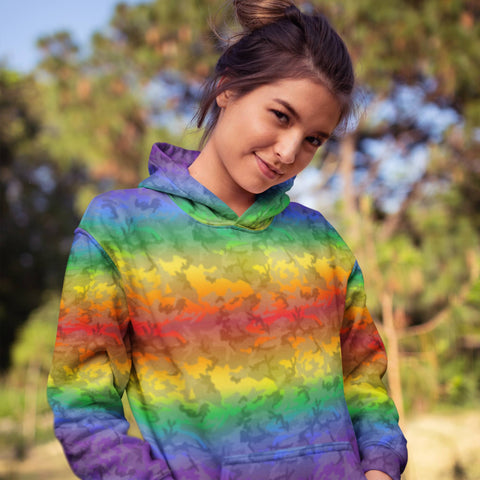 65 MCMLXV Unisex LGBT Pride Rainbow Camo Print Fleece Hoodie - 65mcmlxv