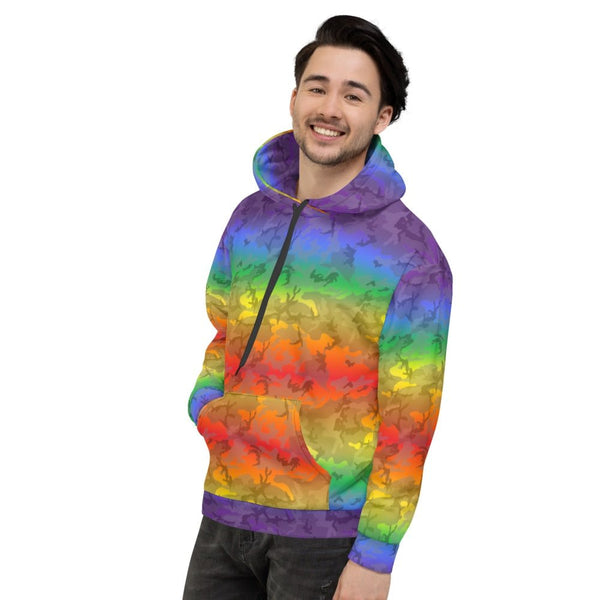65 MCMLXV Unisex LGBT Pride Rainbow Camo Print Fleece Hoodie - 65mcmlxv
