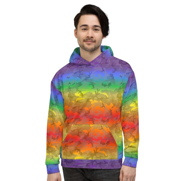 65 MCMLXV Unisex LGBT Pride Rainbow Camo Print Fleece Hoodie - 65mcmlxv