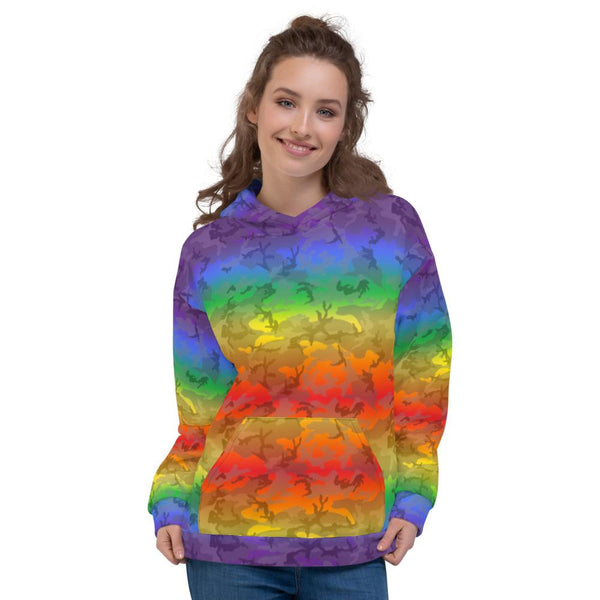 65 MCMLXV Unisex LGBT Pride Rainbow Camo Print Fleece Hoodie - 65mcmlxv