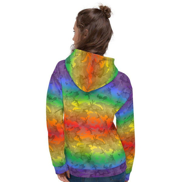 65 MCMLXV Unisex LGBT Pride Rainbow Camo Print Fleece Hoodie - 65mcmlxv