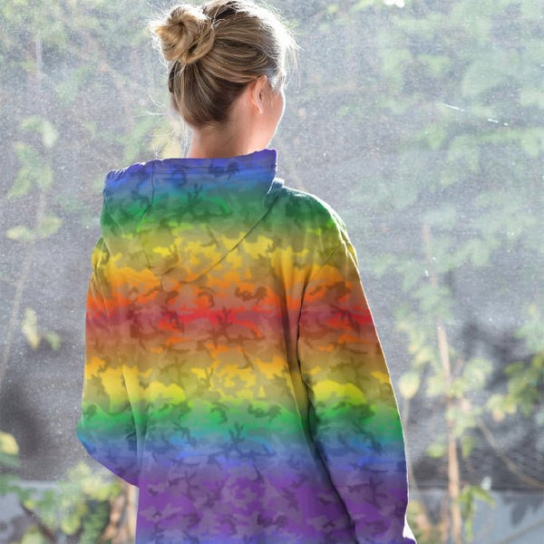 65 MCMLXV Unisex LGBT Pride Rainbow Camo Print Fleece Hoodie - 65mcmlxv