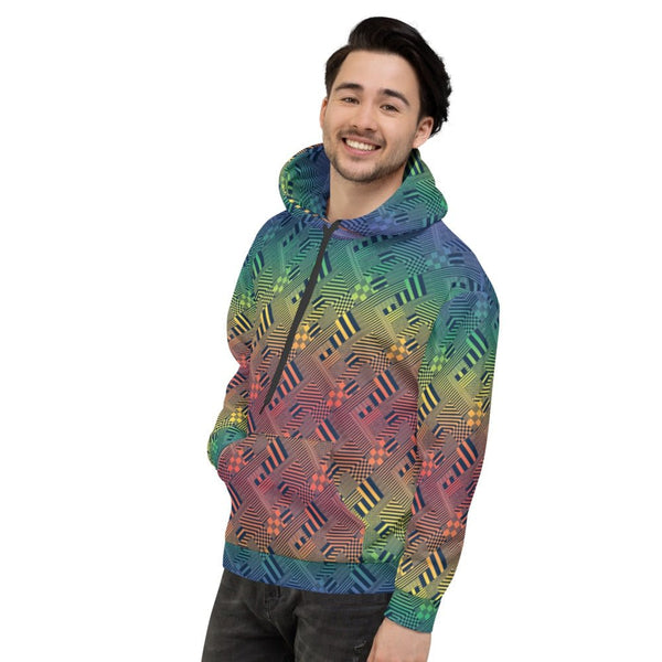65 MCMLXV Unisex LGBT Pride Rainbow Geo Print Fleece Hoodie - 65mcmlxv